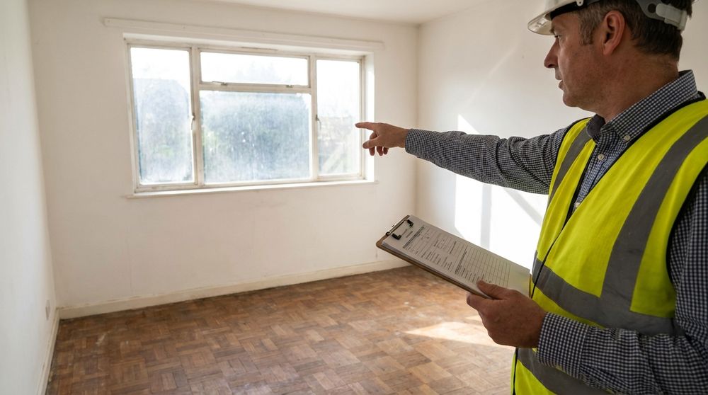 Wohnungsbegehung in Waren (Müritz): Sachverständiger prüft die Fenster einer leeren Wohnung